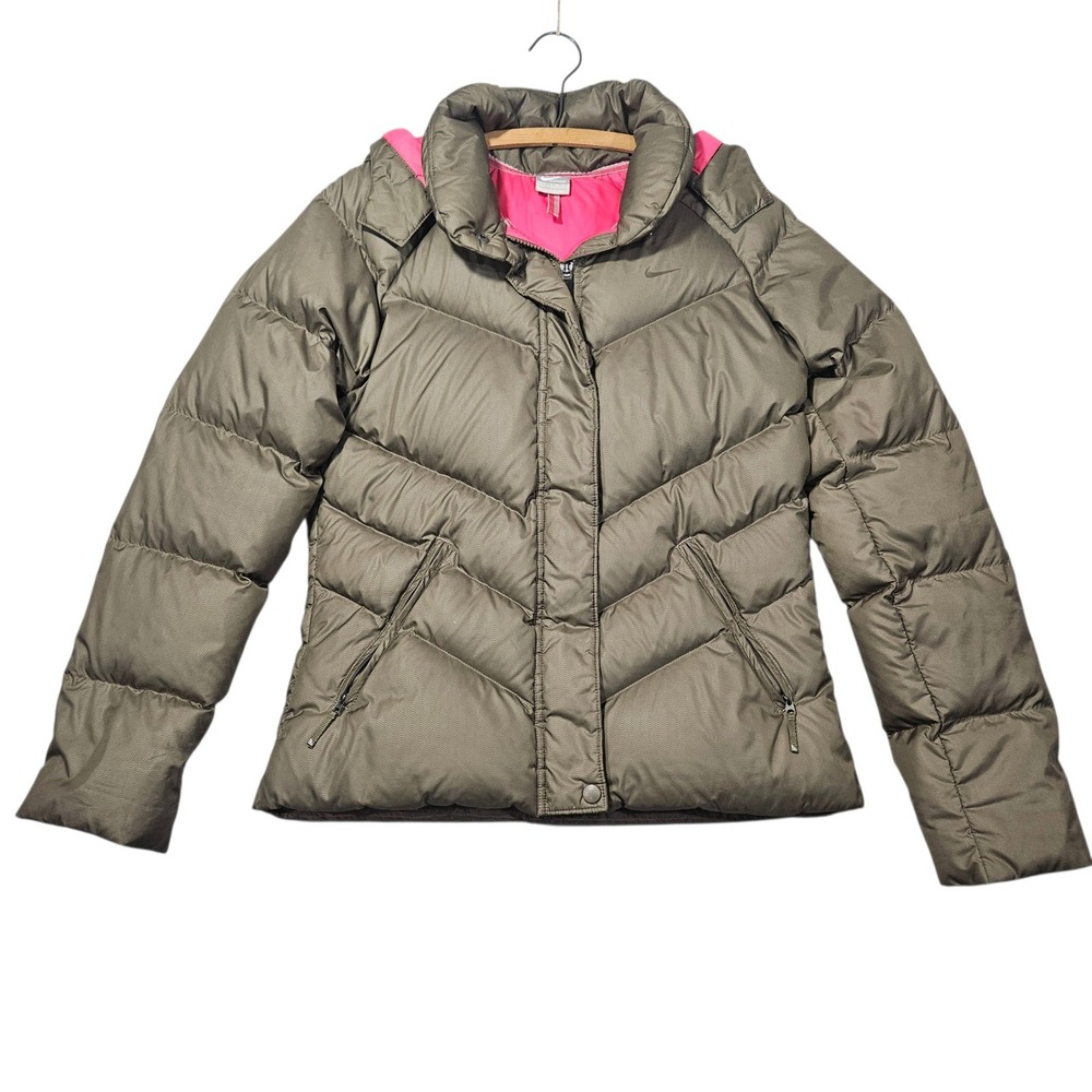 Nike VTG Y2K Sportswear Down Puffer Jacket Olive Pink Sz Girls M